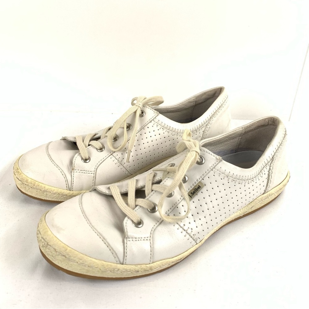 Josef Seibel White Leather Sneakers Perforated Lace Up Women's 39 / US 8-8.5